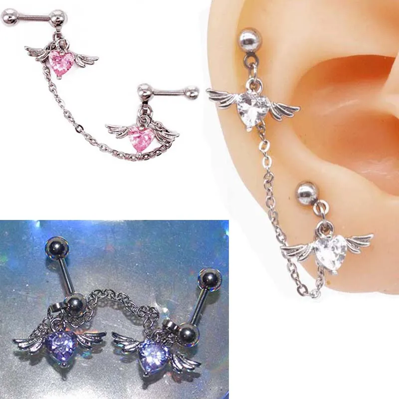

1PC Heart Zircon Stud Earrings Cartilage Conch Tragus Ear Lobe Helix Pierc for Women 16g 20g Stainless Steel Earrings Korean