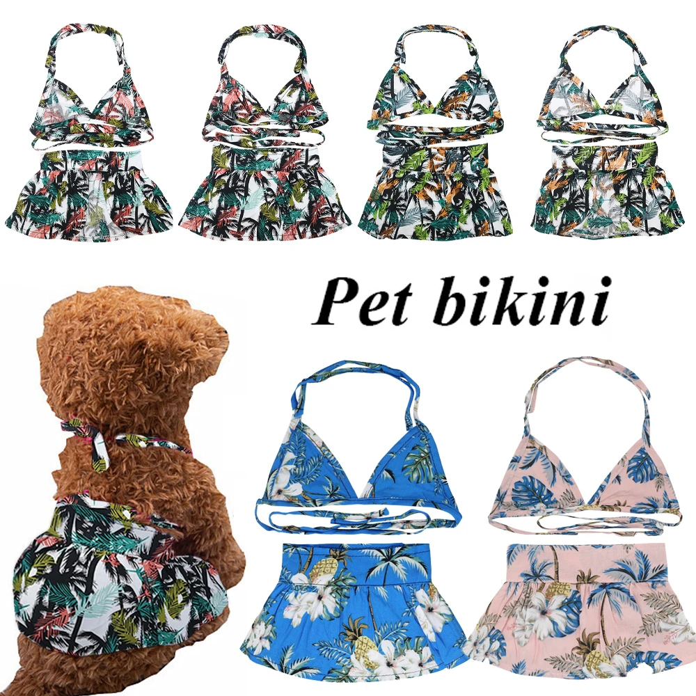 

Hawaiian Sexy Pet Dress Summer Dog Beach Skirt Clothes Pet Swimsuit Sling Party Costume Puppy Dresses Puppy Bikini Set