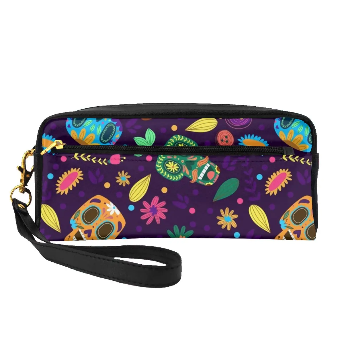 

Кожаные Органайзеры для хранения с милым черепом, мексиканские черепа, коллекция, вместительная косметичка, женская косметичка для путешес...