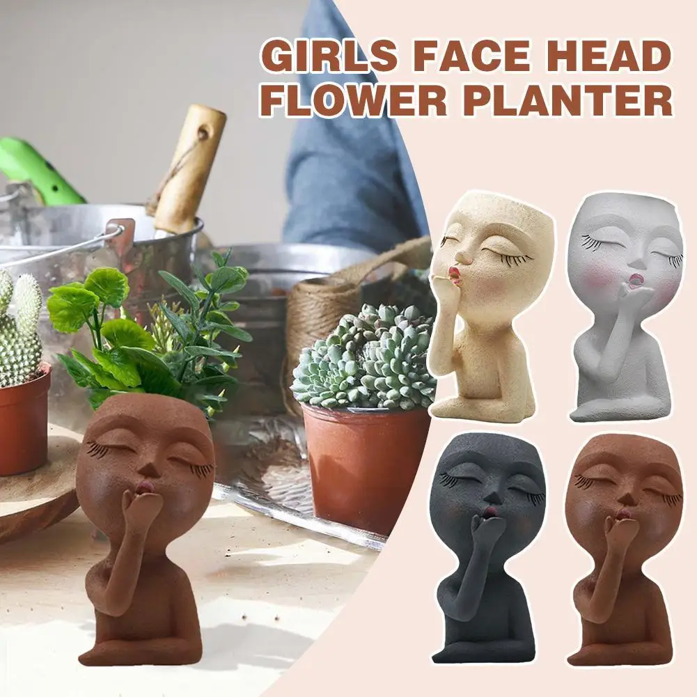 Cute Girl Face Planter Pots Head Planter Succulent Planters Ornament, Face Flower Pot Head Planter For Indoor Outdoor Plant Z3P2 images - 6