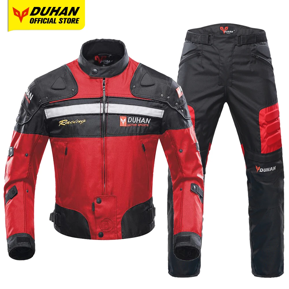 DUHAN Motorcycle Suit Men's Moto Cycling Pants Motorcycle Jacket Body Protector Removable Liner 4 Seasons Moto Cycling Clothing