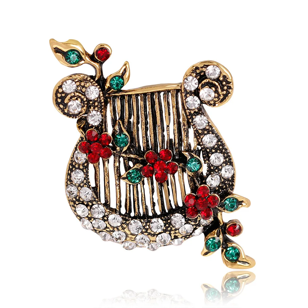 

Cute Cartoon Mini Harp Brooches for Women Suit Rhinestone Jewelry Vintage Musical Instrument Pins Men Badge Clothing Accessories