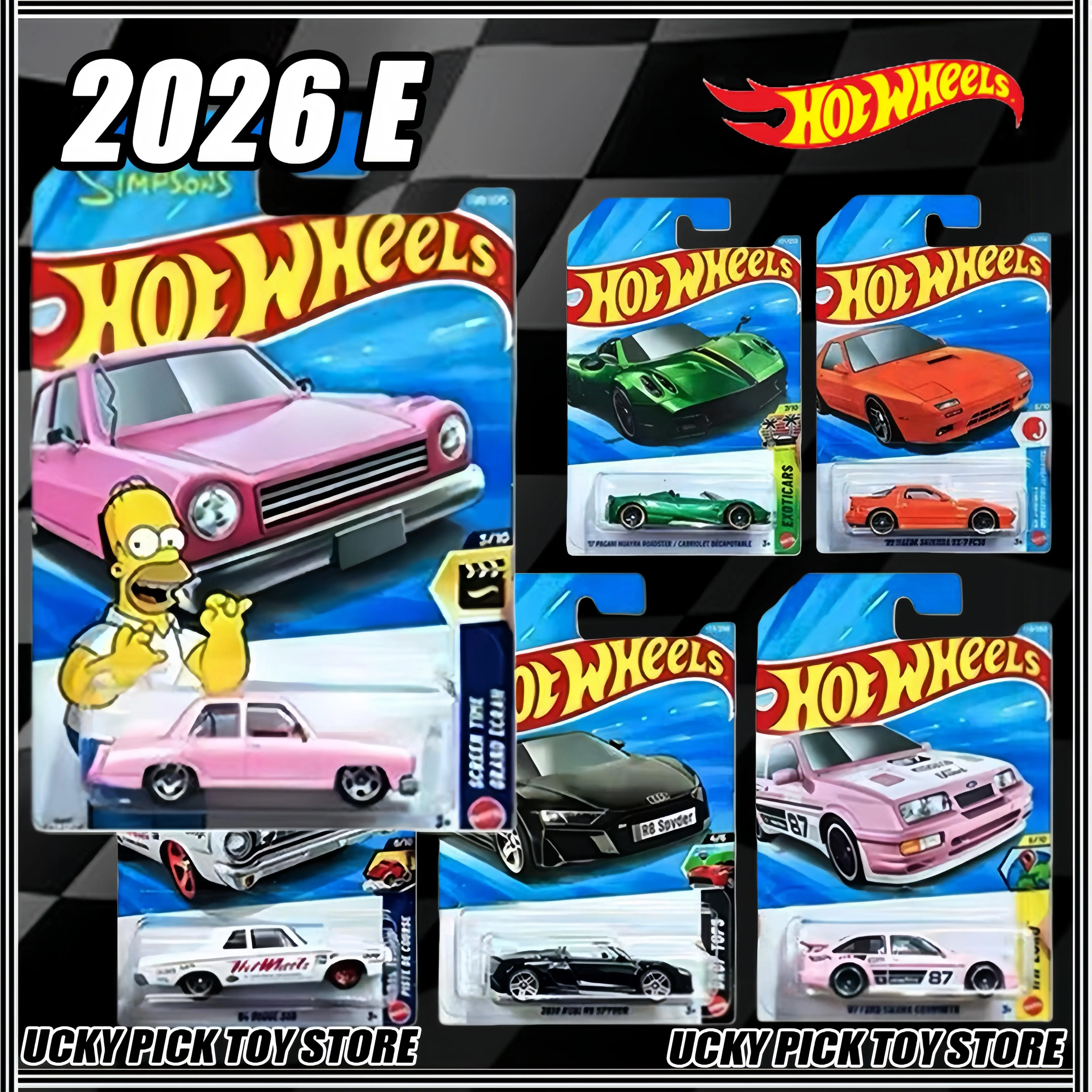 Фото Коллекционная модель автомобиля Hot Wheels 2026 E 1/64 Mainline Series: Симпсоны, Пагани, Ауди, Мазда, Додж (литая под давлением) №1