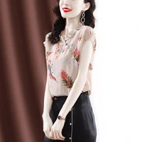 vintage printed ruffled neck asymmetrical chiffon blouse oversized loose elegant short sleeve shirt summer womens clothing tops