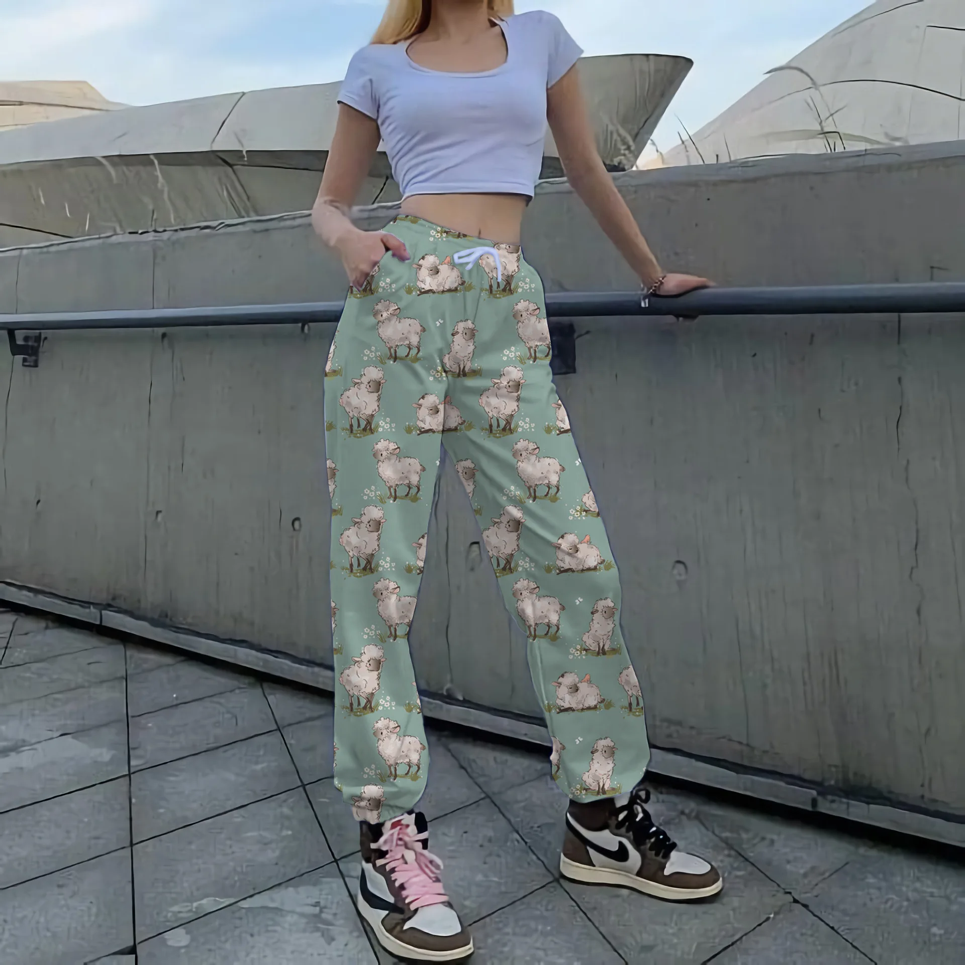 

Women's 3D Print Bottom Sweatpants Pockets High Waist Sporty Gym Athletic Fit Jogger Pants Lounge Trousers Wide Leg Waist Pants