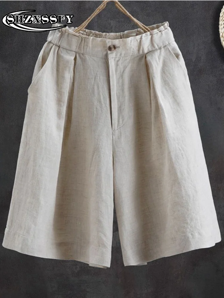 Women High Waist Short Cotton Linen Casual Summer Shorts for Women Loose Buttons Solid Fashion Women's Oversize Shorts 2023