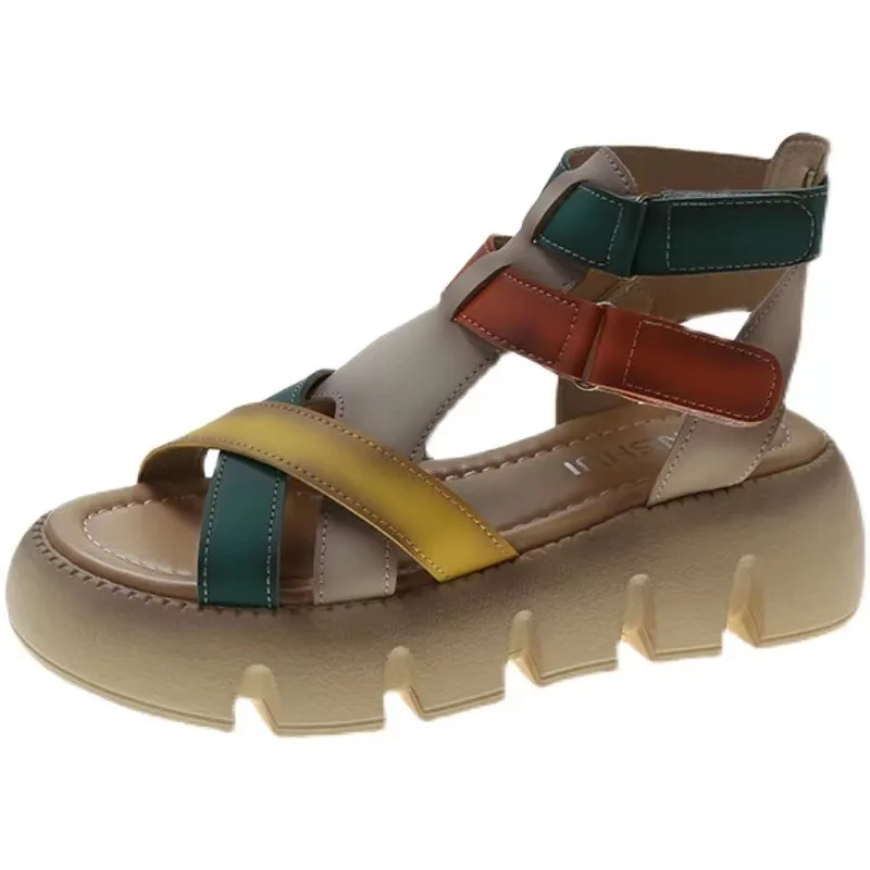 2022summer New Sandals Women Fashion Retro Wild Roman Style Thick Bottom  Color Matching Explosion Models Super Hot Sandals Women | Обувь |  АлиЭкспресс
