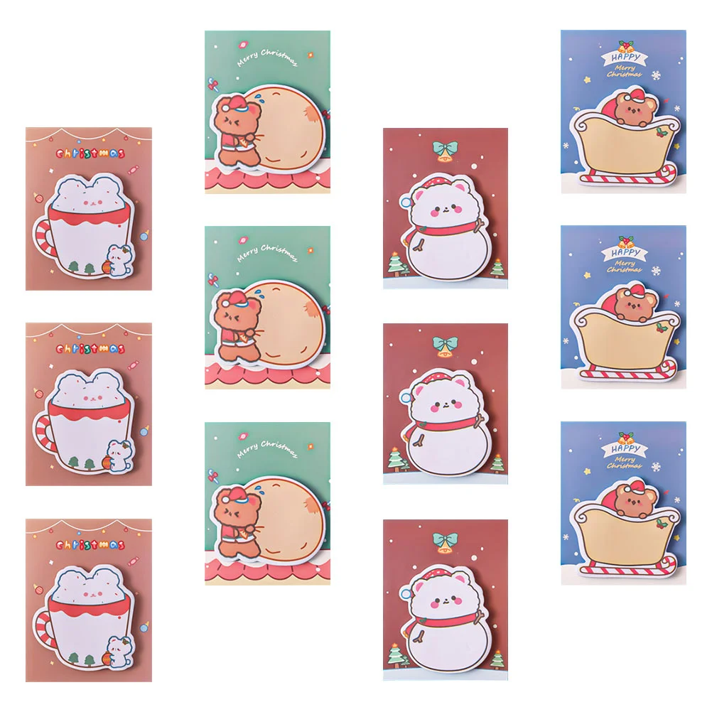 

12 Pcs Christmas Sticky Notes Tabs Sticker Memo Pad Memorandum Notepads Xmas Stickers Paper Message Student Self Adhesive