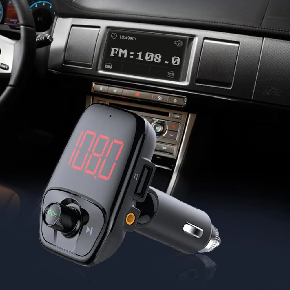 

T17 Bluetooth-compatible Player Handsfree Support U Disk TF Card Black Large Screen Display AUX MP3 Charger FM Modulator for Car