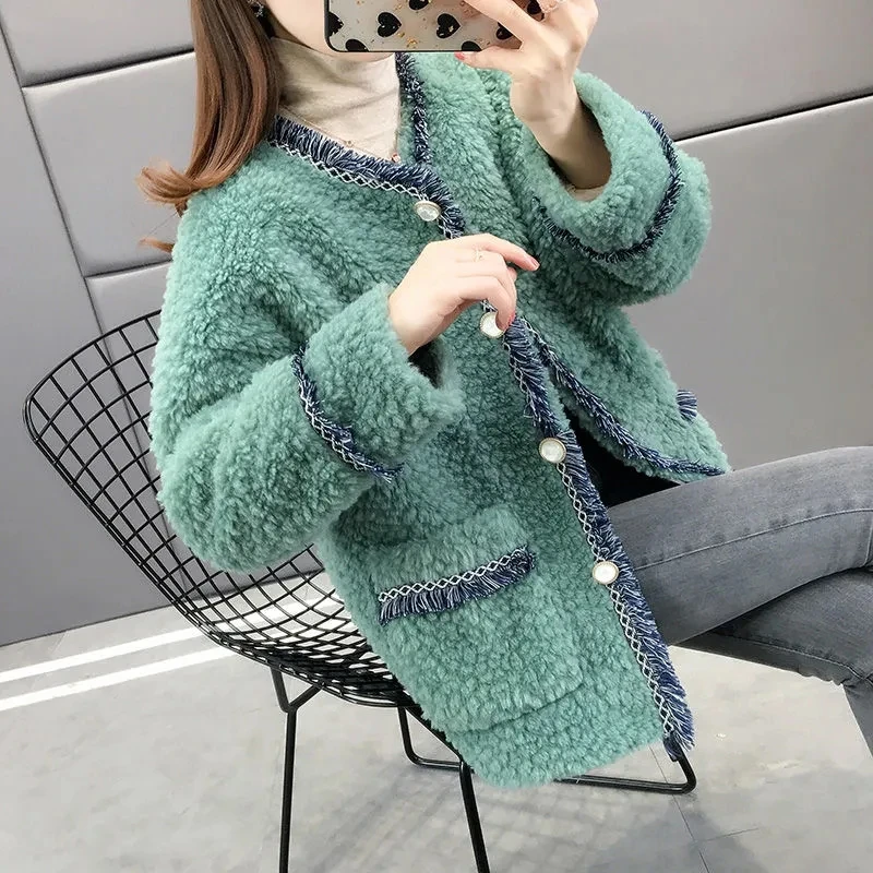 

Add Thick Add Velvet Imitation Lambswool Female Outerwear Miss New Autumn Winter Ladies Jacket Skin Hair One Body Women Coat