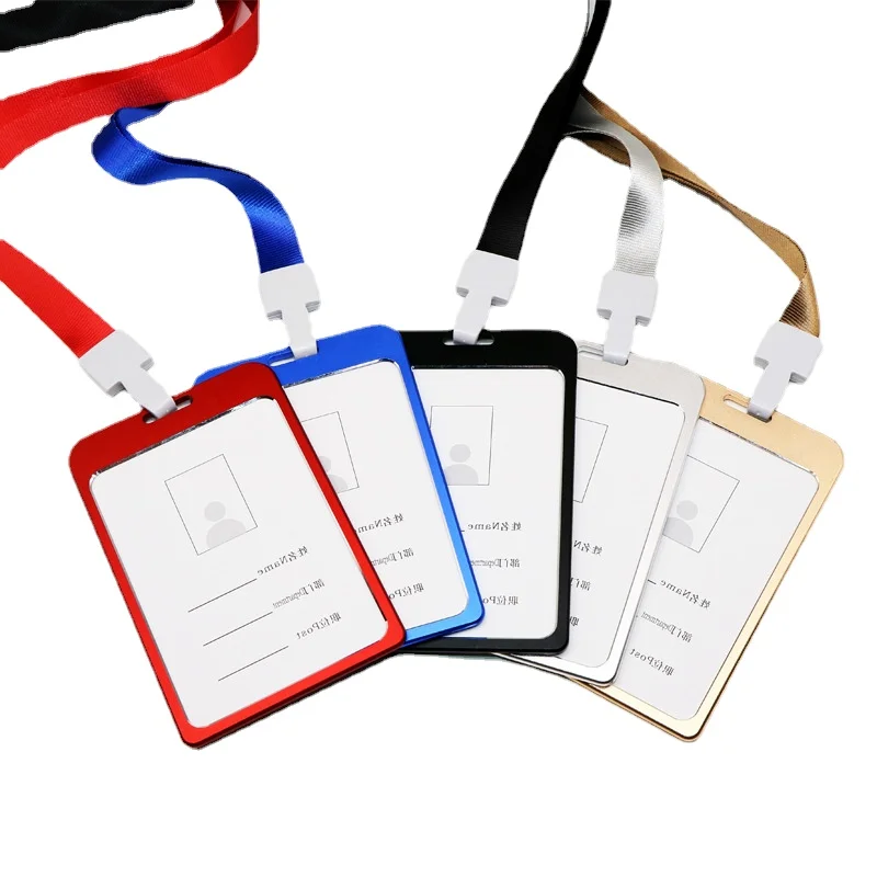 

Metal Work Card Cover with Neck Strap Lanyard Aluminium Alloy Employee's Card Holder for Company Staff Workers ID Holders Sleeve