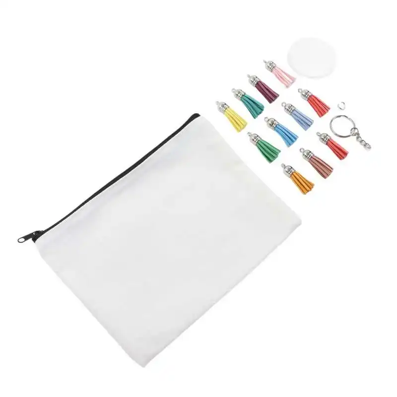 

Сублимационная косметичка для хранения кистей, набор заготовок «сделай сам», термопереносная пустая косметичка, Круглый акриловый брелок, ...