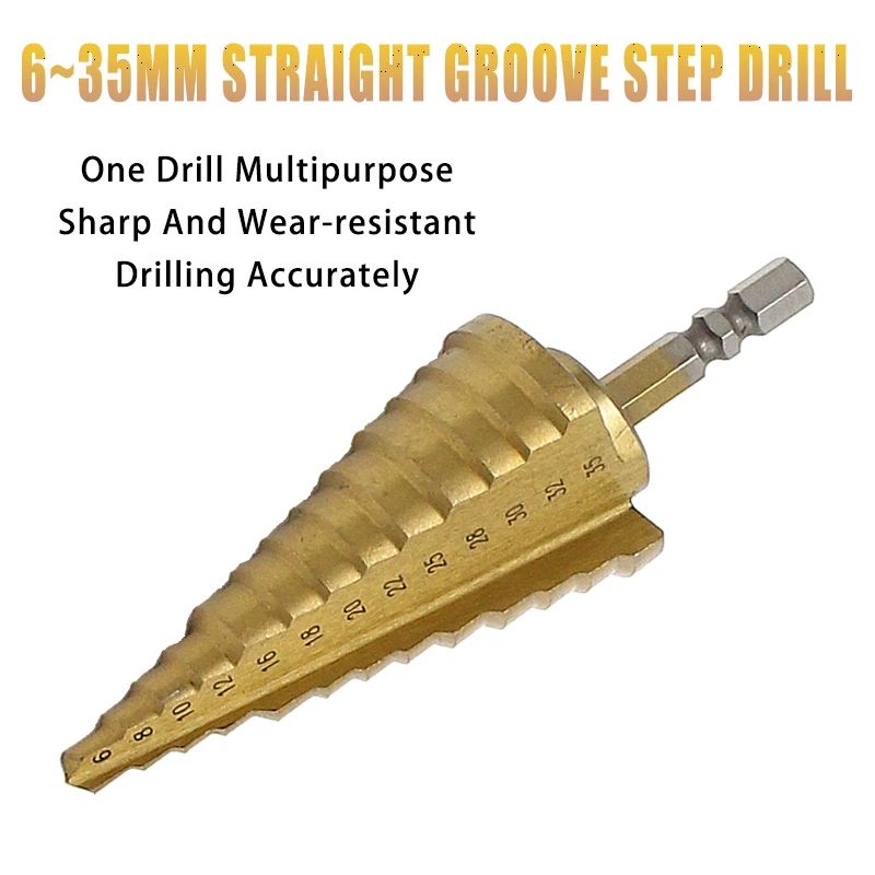 6-35mm HSS Titanium Coated Step Drill Bit Drilling Power Tools Metal  13 Step High Speed Steel Wood Hole Cutter Step Cone Drill