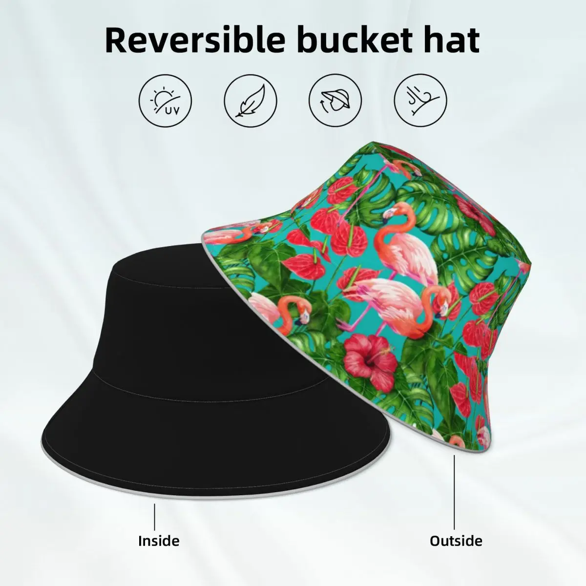 

Панама с фламинго, птицами, тропический сад, уличный стиль, рыбацкие шляпы, двусторонняя отражающая Солнцезащитная шляпа на заказ