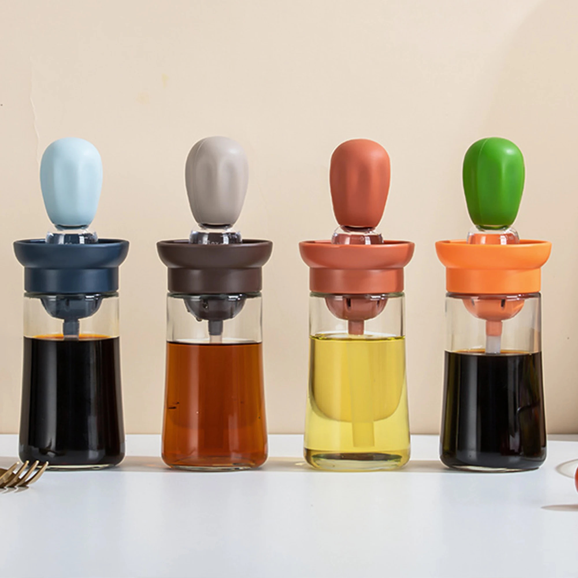 

2Pcs BBQ Tool Kitchen Oil Bottle Silicone Glass Oil Container With Brush Barbecue Spray Bottle Oil Dispenser For Kitchen Cooking