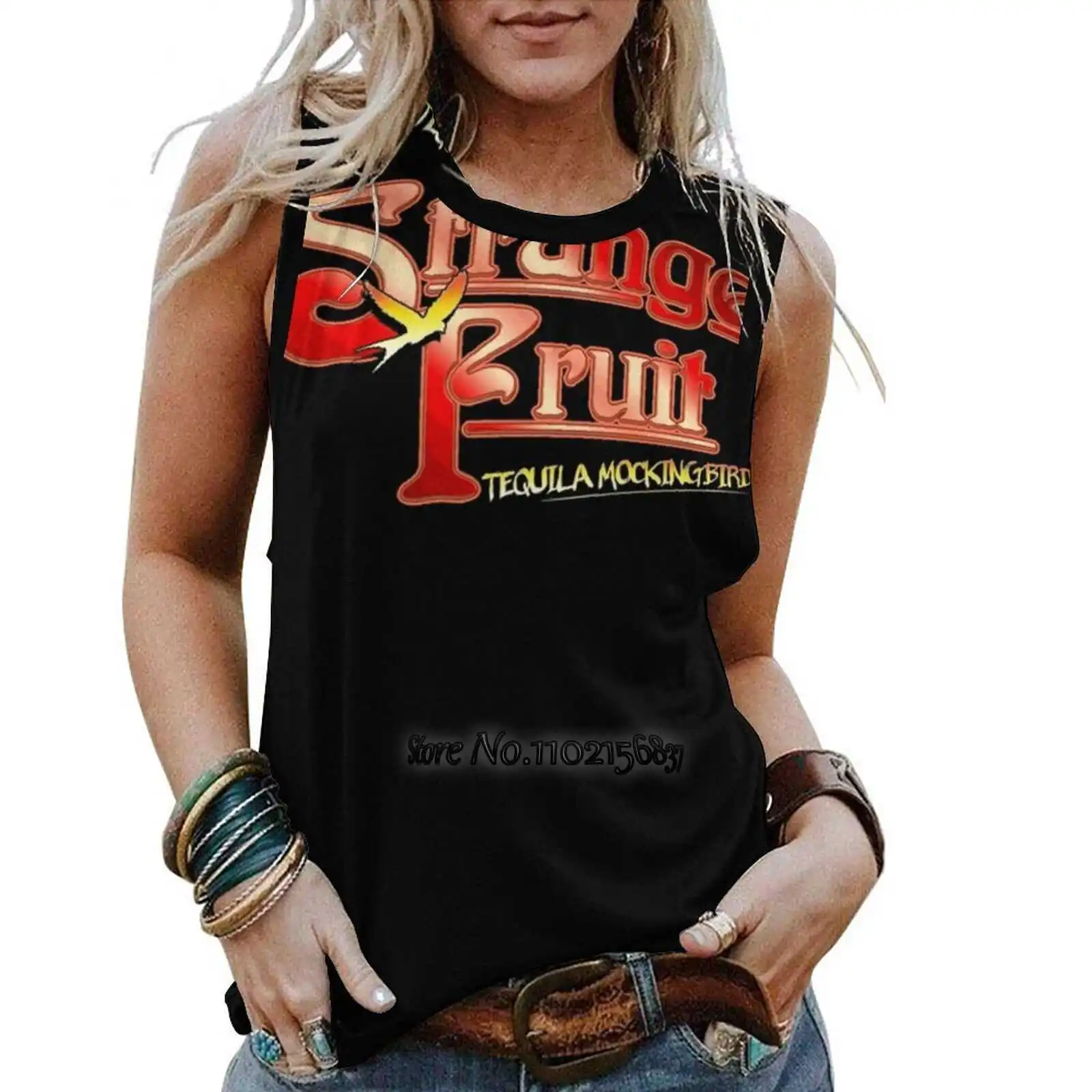 Женский жилет с принтом в виде странных фруктов черная повседневная майка