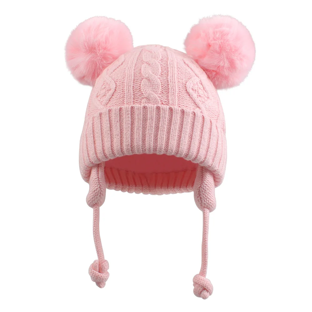 

Baby Boy Cute Pompom Cap Autumn Winter Warm Knitted Beanie Children Girls Hats Solid Hairball Elastic Bonnet