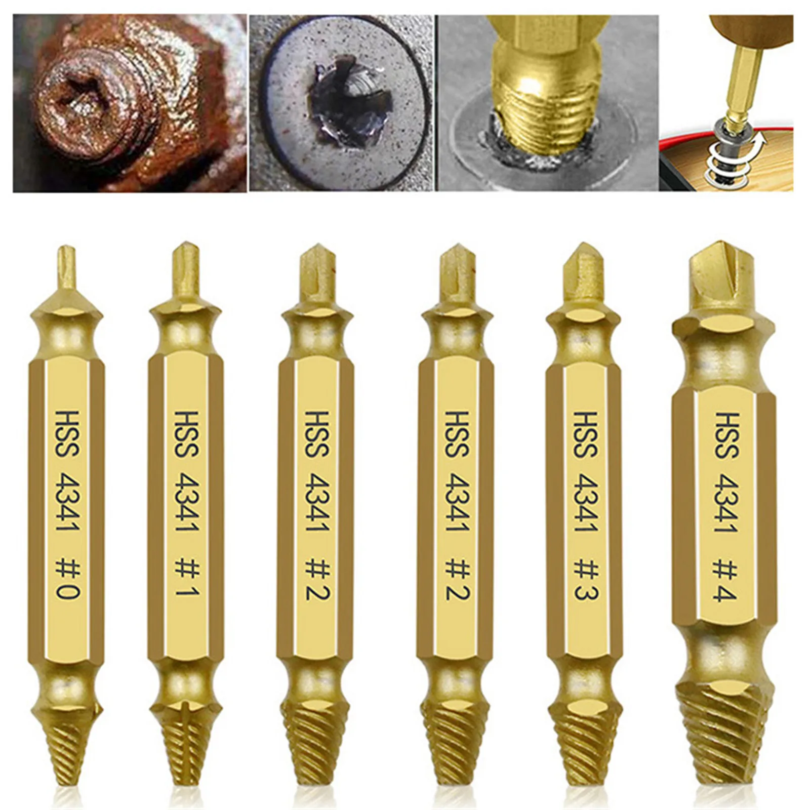 

6pcs HSS Damaged Screw Extractor Drill Stripped Screw Extractor Remover Set Double Ended Broken Screw Bolt Demolition Tools