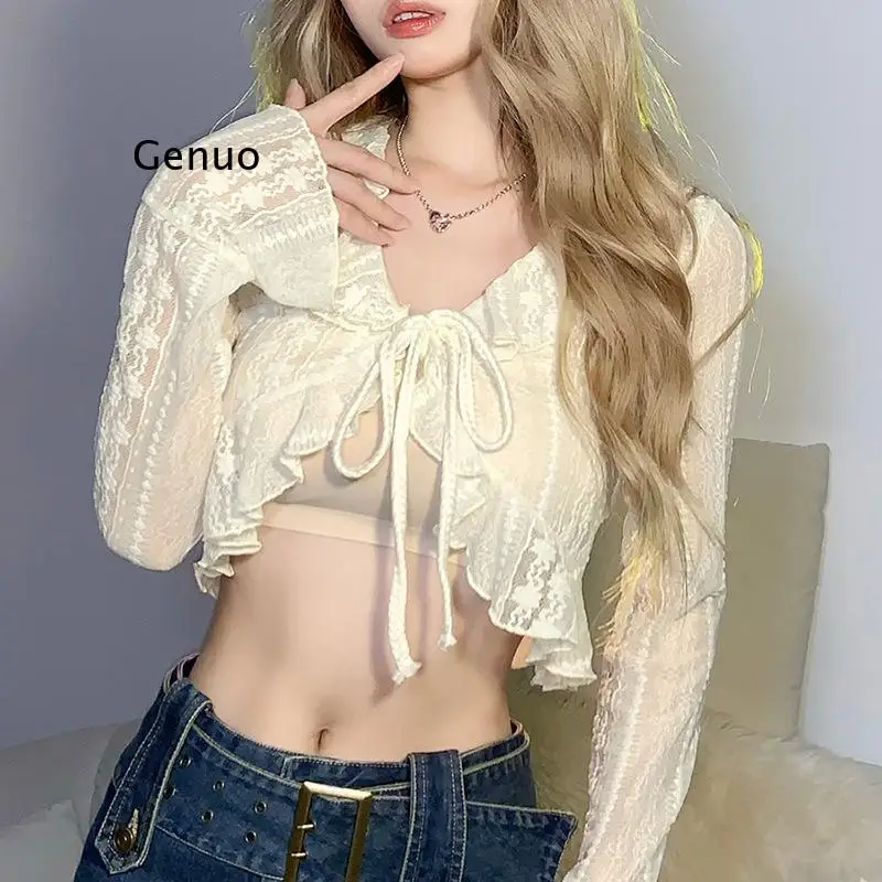 

Apricot Bright Warm Quiet Playful Lively Sexy Slightly Transparent Light Comfortable Cool Women's Bell Sleeve Short Top