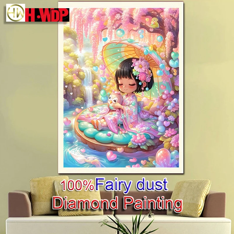 Фото 100% комплект алмазной живописи Fairy Dust, мультяшная девушка, квадратная мозаика, вышивка ручной работы, кристалл, алмазный художественный декор Fairy Dust №1