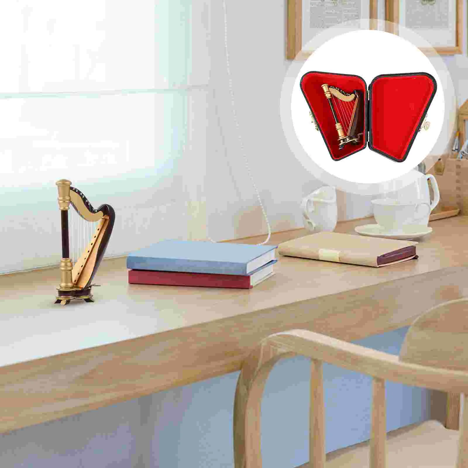 

Mini Harp Christmas Decorations Instrument Miniature Replica Accessories Model Wood Musical Table Ornament Child