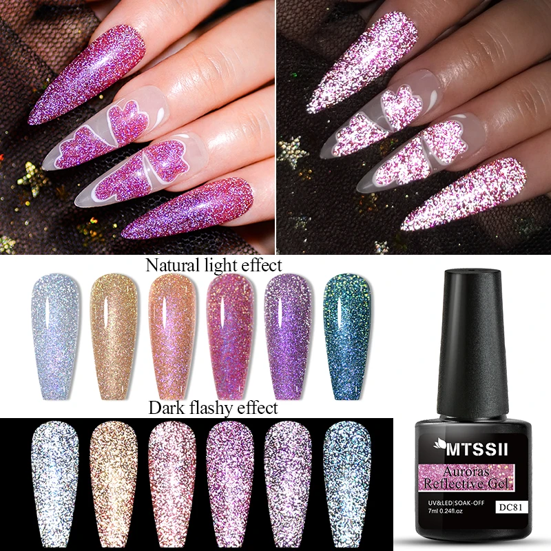 

Mtssii Reflective Glitter Gel Nail Polish Auroras Sparkling Sequins Soak Off UV LED Varnish Nail Art Decoration
