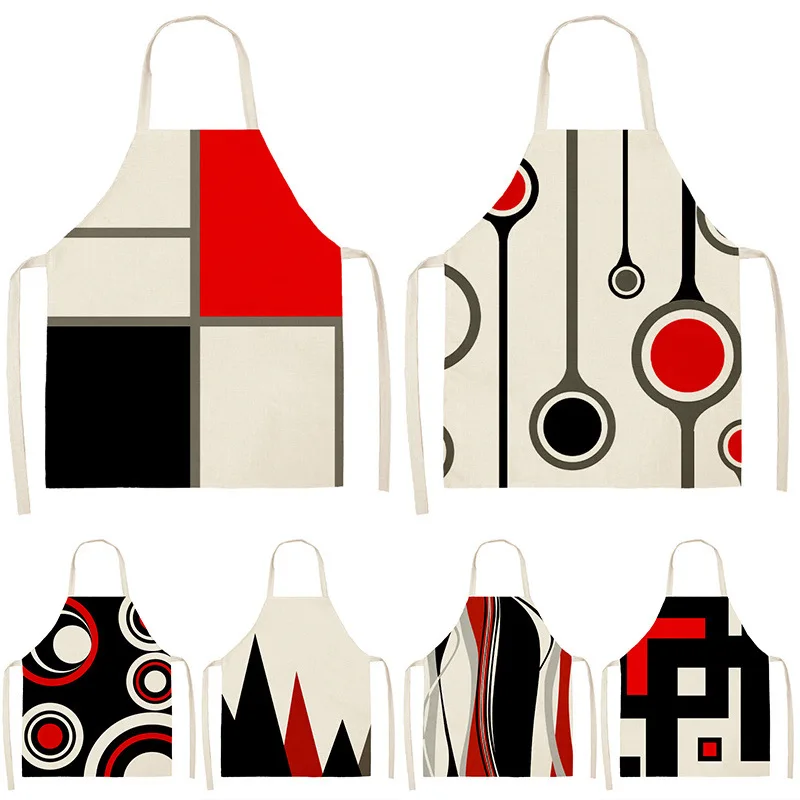 

Красные геометрические аксессуары для женщин, нагрудники из хлопка и льна, Аксессуары для выпечки, передник для уборки, Кухонный Фартук для ...