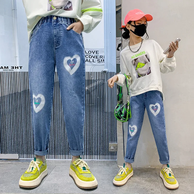

Girls Jeans Teenager Vintage High Waist Straight Pants Kids Streetwear Loose Children Denim Trousers Spring Fall Clothes 10 11 Y