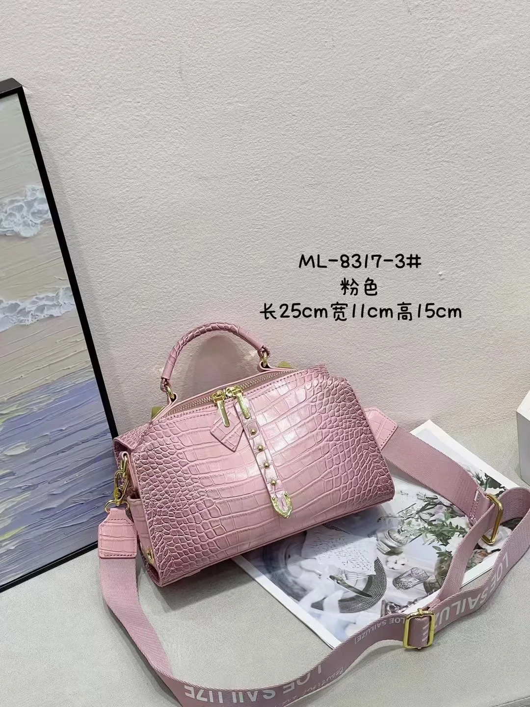 

Genuine leather gradient crocodile pattern portable horseshoe pendant Bosh bag women's capacity makeup bag