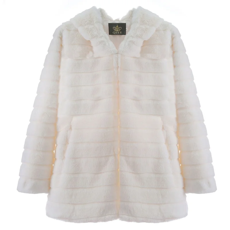 Retro Imitation Mink Fur Long Coats Outcoats Women Solid Colors Hooded Fashion Faux Fur Coats Big Pocket Casual Commute Outwears