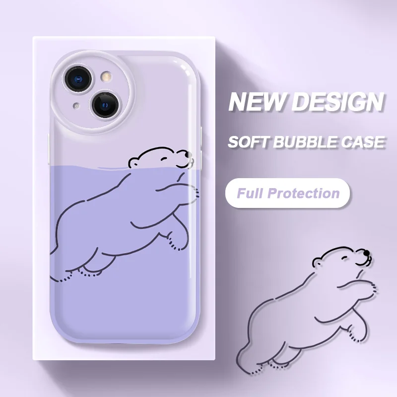 

Polar Bear Bubble Case for iPhone 14 11 12 13 X XR XS Plus Pro Max 13 Mini 6 6S Plus 7 8 SE2 SE3 Shockproof Protective