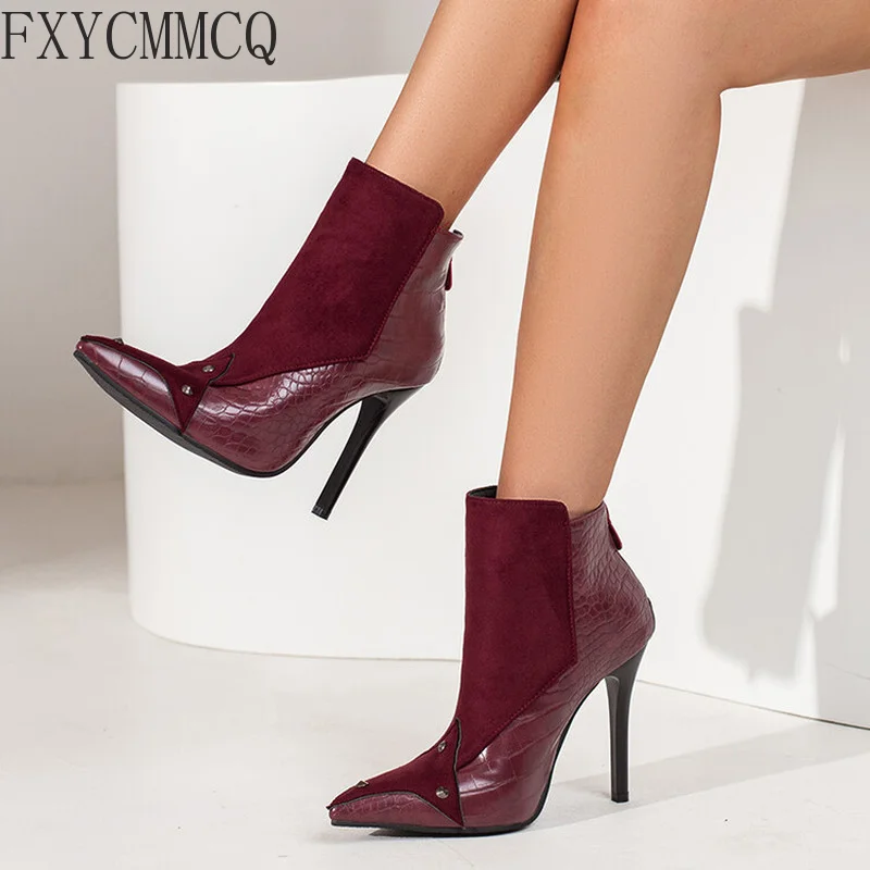

FXYCMMCQ 2022 Autumn and Winter New Pointed Toe Stiletto Fashion Boots 34-48 Large Size Sexy High-heeled Women's Shoes 2008