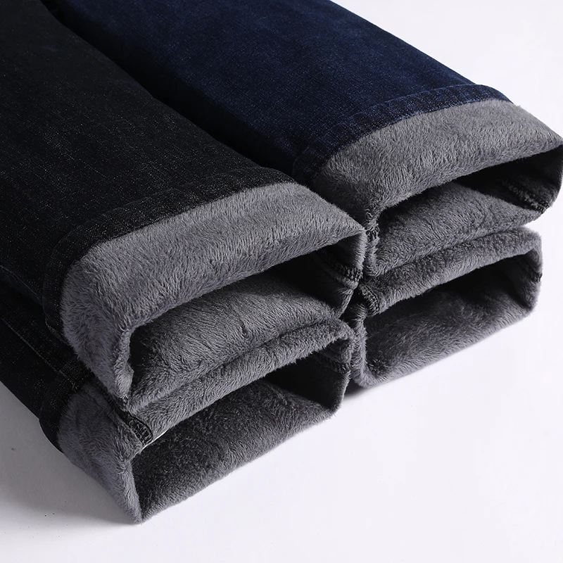 Men's winter jeans men's straight elastic casual business Plush versatile washed denim pants middle-aged man джинсы для мужчин