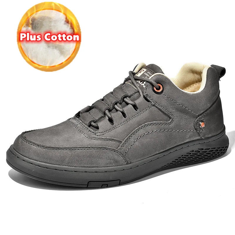 MEN Leather Shoes Comfort Leisure Trend Shoe Men's Sports Casual Retro Sneakers Lace Up Low Top Footwear Trainers Plus Cotton