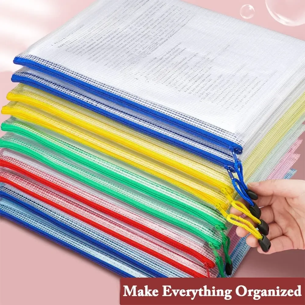 

Zipper Waterproof Folders Supplies Bags Case Pencil Bag School Office Mesh Pouch File Document 5pcs Storage Zip