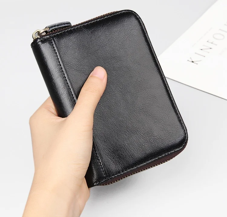 

Genuine Leather Travel Wallet Rfid Many Card Slots Zipper Coin Card Purse Real Leather Black Yellow Red For Men Women Girl