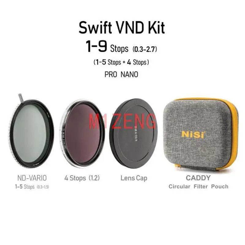 Swift VND Kit True Color Variable nd vario 1-5stops+nd16+lens cap+caddy pouch for 67 72 77 82 95 camera lens filter