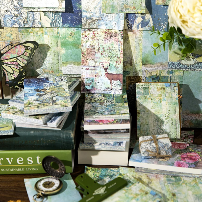 

60Pcs Flowers Material Paper Secret handwritten collage Book Decorative note account backing stationery notepad 125*80MM