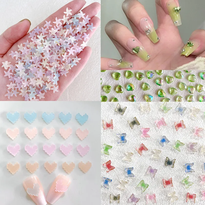 

5pcs Mix Color Flat Bottom Candy Drill Nail Art Decoration 3D Fresh Flower Nail Charm DIY Ice Aurora Love Heart Manicure Supplie