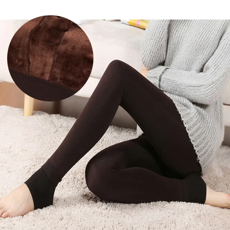 

Women Winter Legging Elastic Black Slim Plus Velvet Thick Tights Leggins Casual Fashion Pantyhose 1Pair Fleece Warm Pants
