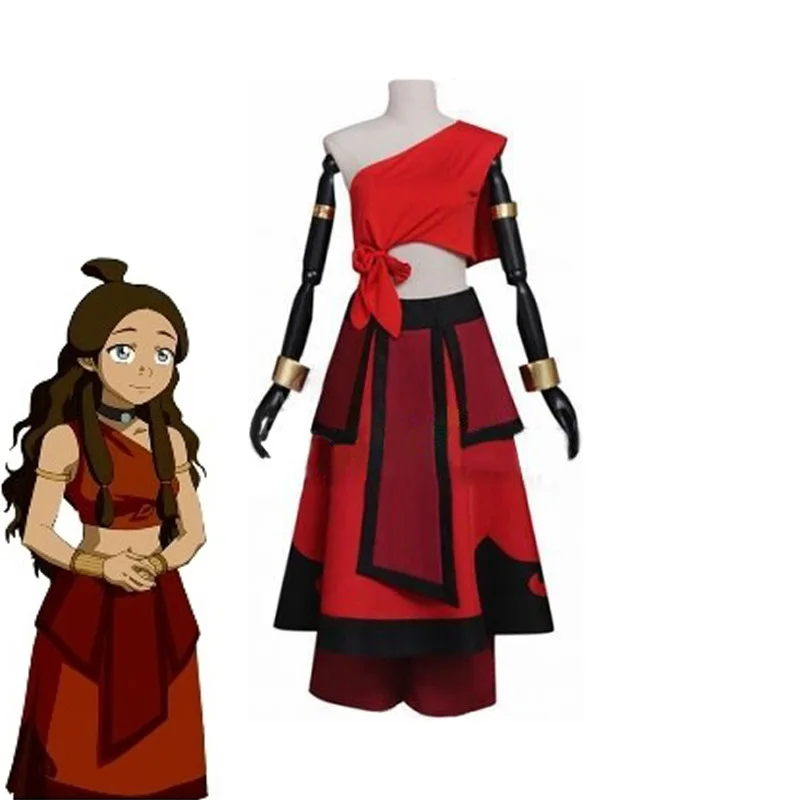 

Disfraz de Avatar The Last airdoblador Katara Fire Nation для взрослых, одежда для косплея, Хэллоуин, карнавал, цвет красный