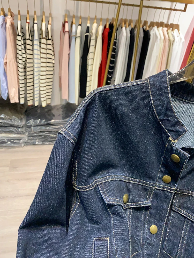 [Xiaoai Stall Real Shot] Джинсовое пальто в стиле ретро с воротником-стойкой Personali женское