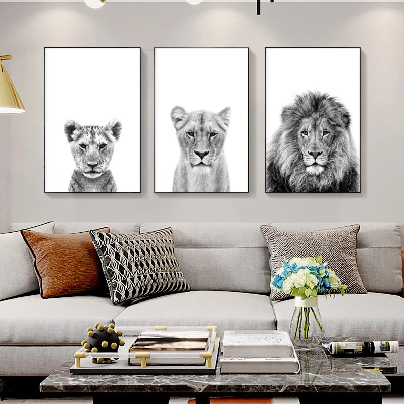 

Black and White Lion Portrait Posters and Prints Modern Wildlife Canvas Painting Wall Art Pictures Home Bar Room Decoration