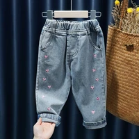 baby girls jeans embroiderycute princess spring children denim sweet leisure trousers childrens cloths kids