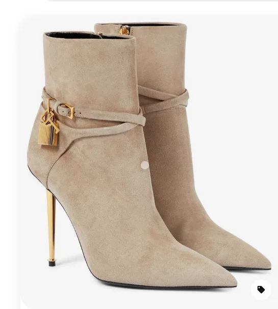 

Ботильоны С Острым носком и ремешком на щиколотке, золотистый висячий замок, боковая молния, на высоком каблуке-шпильке, женская зимняя модная сексуальная женская обувь из искусственной кожи