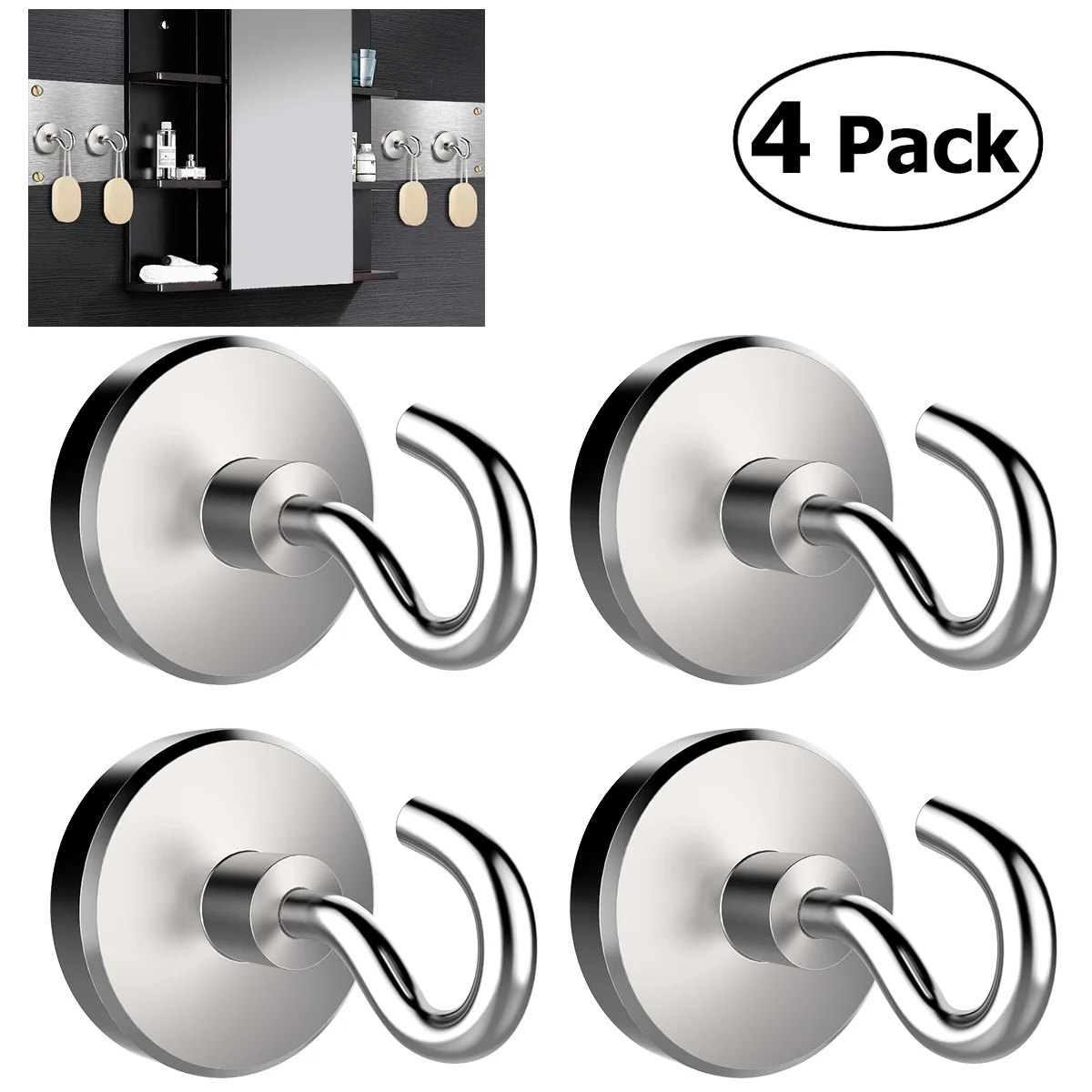 

WINOMO 4pcs Strong 40LB Magnetic Hooks Heavy Duty Neodymium Hanging Hook Set for Refrigerator / Other Magnetic Surfaces