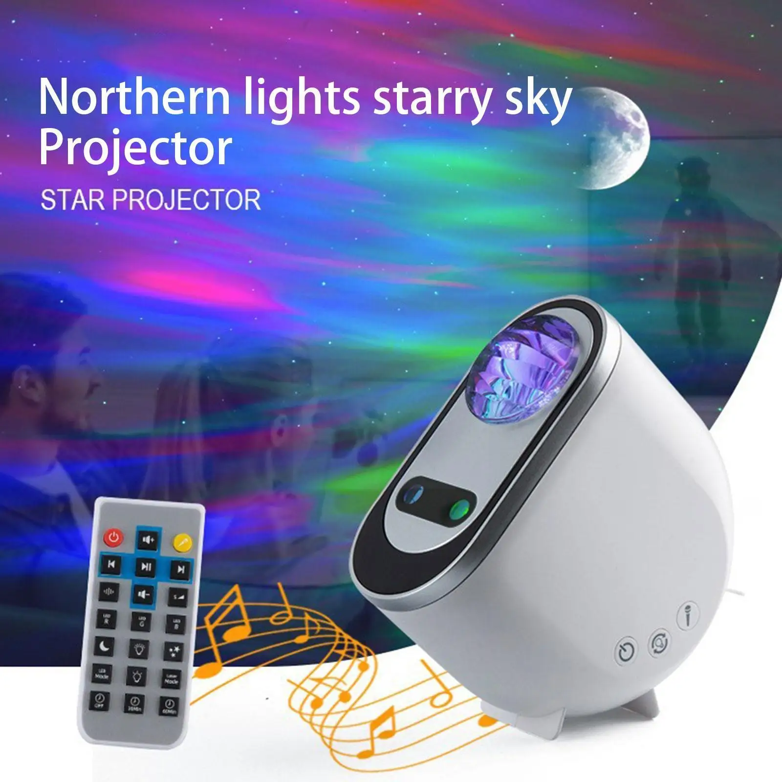 

Led Star Projector Light, 3d Stereo Projector Speaker White Remote With Noise, Control, Bluetooth Light M F8z6