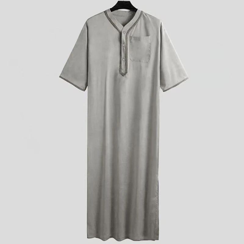 Muslim Fashion Loose Robe for Men Summer Half Sleeve Prayer Gown Saudi Arab Dubai Jubba Kaftan Robe Muslim Clothing