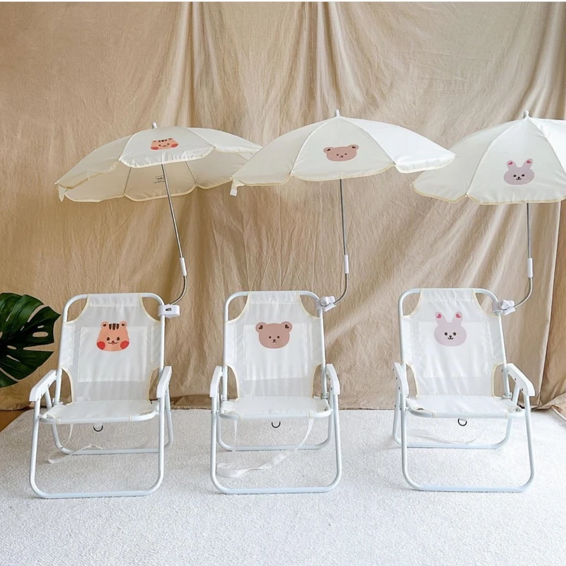 

Cartoon Folding Camping Chair with Umbrella for Children Portable Outdoor Sun Travel Recliner Hand Design Garden Furniture Sets