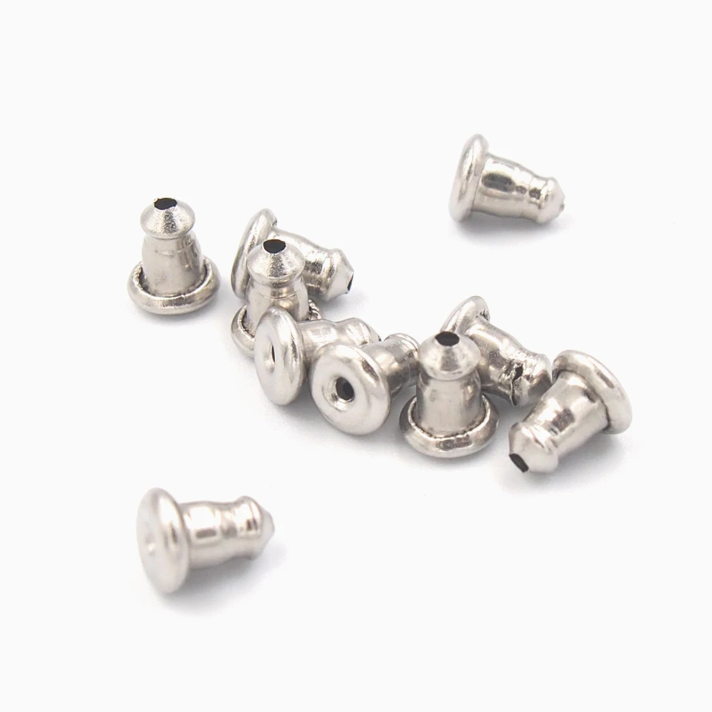 100pcs 316L Stainless Steel Earnuts Earrings Jewelry Making DIY Finding Component, 4.6x5.7mm, for 0.6/0.7/0.8mm pin